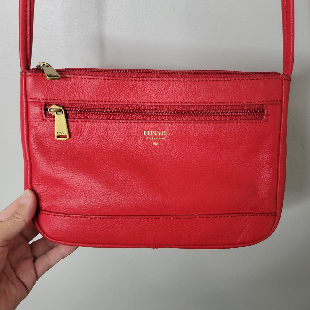 Fossil Red Leather Crossbody Bag